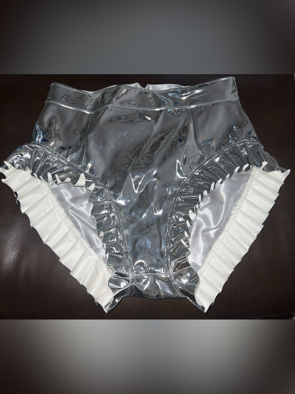 Shiny Metallic Silver High-Waist Ruffle Shorts